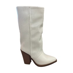 Cri Chic 3604 2 Scarpe Donna Stivale Camperos Tacco Alto Traforato Beige