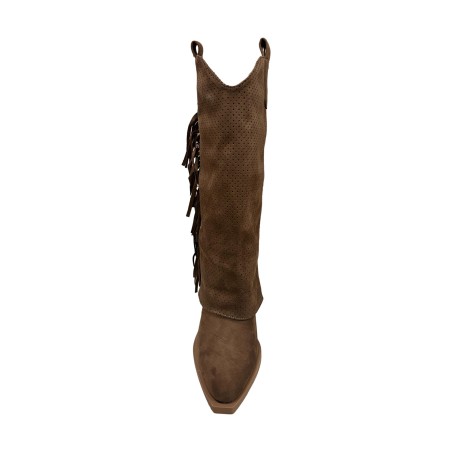 Cri Chic 3602 3 Scarpe Donna Stivale Camperos con Frange Tacco Alto Traforato Marrone