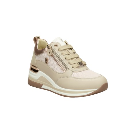 KEYS K-11810 Sneakers Donna Stringate con Zip Laterali Beige