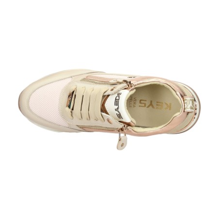 KEYS K-11810 Sneakers Donna Stringate con Zip Laterali Beige