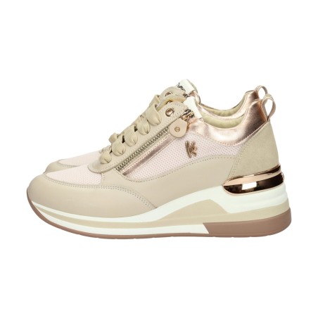 KEYS K-11810 Sneakers Donna Stringate con Zip Laterali Beige