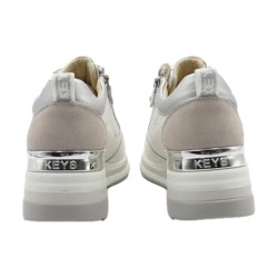 KEYS K-11810 Sneakers Donna Stringate con Zip Laterali Bianco/Argento 2