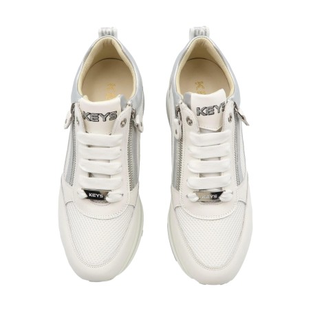 KEYS K-11810 Sneakers Donna Stringate con Zip Laterali Bianco/Argento