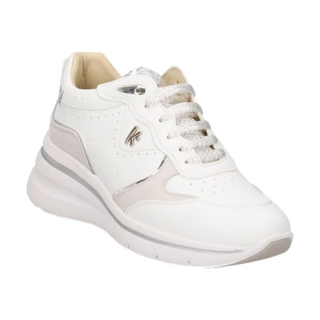 KEYS K-11912 Sneakers Donna Stringate con Zip Laterali Bianco/Argento