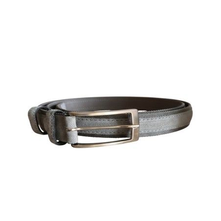 GC LUXURY 040 Cintura Uomo 4 cm in Tessuto e  Vera Pelle Grigio