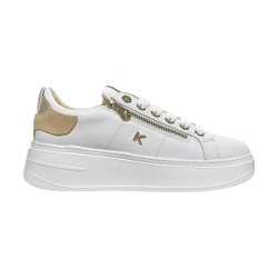 KEYS K-11850 Sneakers Donna Stringate Platfoarm con Zip Laterale Bianco Platino