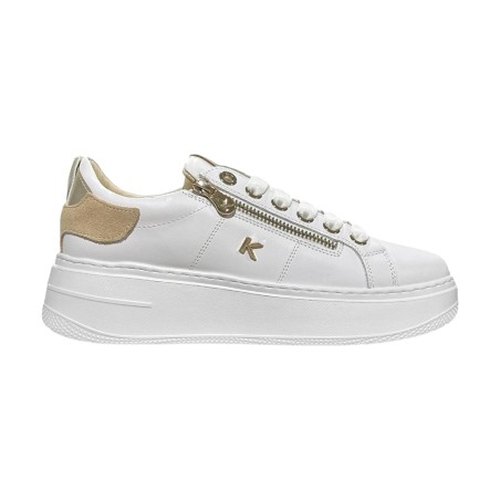 KEYS K-11850 Sneakers Donna Stringate Platfoarm con Zip Laterale Bianco Platino