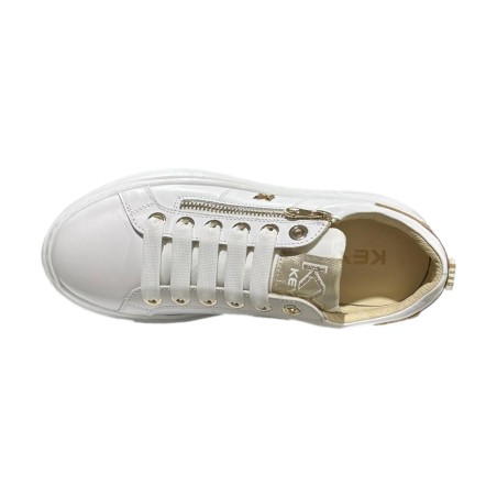 KEYS K-11850 Sneakers Donna Stringate Platfoarm con Zip Laterale Bianco Platino