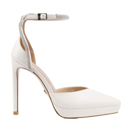 Queen Helena K4544 Scarpe Donna Dècolletè Con Cinturino alla Caviglia Strass Tacco Alto Bianco