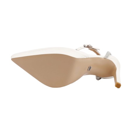 Queen Helena K4544 Scarpe Donna Dècolletè Con Cinturino alla Caviglia Strass Tacco Alto Bianco