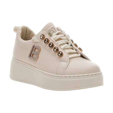 Laura Biagiotti 9618 Sneakers Donna Stringate Platform Con Zip Laterale Ivory