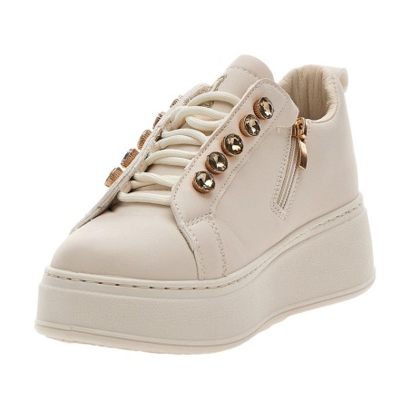 Laura Biagiotti 9618 Sneakers Donna Stringate Platform Con Zip Laterale Ivory