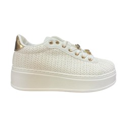 Laura Biagiotti 9622 Sneakers Donna Stringate con Accessorio White/Rafia