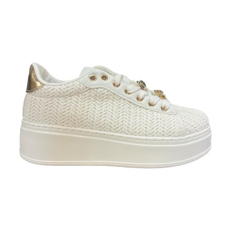 Laura Biagiotti 9622 Sneakers Donna Stringate con Accessorio White/Rafia