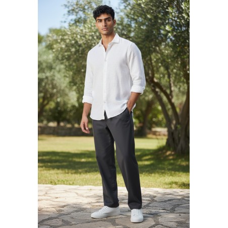 Urban Ring UR1130001 Camicia Uomo Misto Lino Collo Italiano Bianco