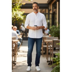 Urban Ring UR1130019 Camicia Uomo 100% Lino Coreana Bianco 2