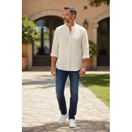 Urban Ring UR1130019 Camicia Uomo 100% Lino Coreana Corda