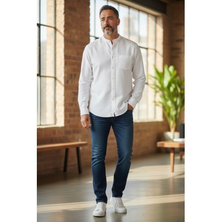 Urban Ring UR1130002 Camicia M/L Misto Lino Collo Coreana Bianco