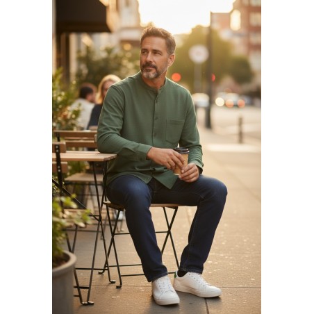 Urban Ring UR1130002 Camicia M/L Misto Lino Collo Coreana Militare