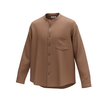 Urban Ring UR1130002 Camicia Uomo Misto Lino Collo Coreana con Tasca Laterale Tabacco