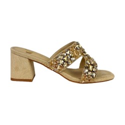 Gold & Gold GV26 Sandalo Donna Tacco Medio Con Pietre Beige 
