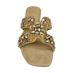 Gold & Gold GV26 Sandalo Donna Tacco Medio Con Pietre Beige  2