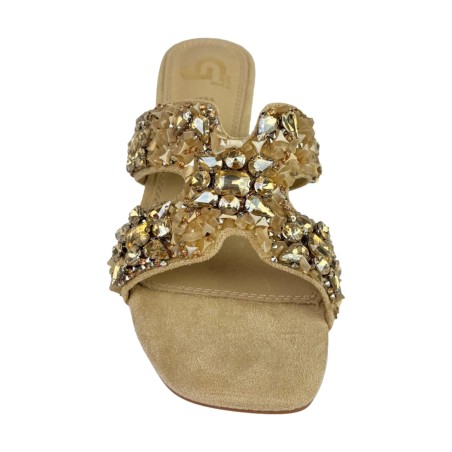 Gold & Gold GV26 Sandalo Donna Tacco Medio Con Pietre Beige 
