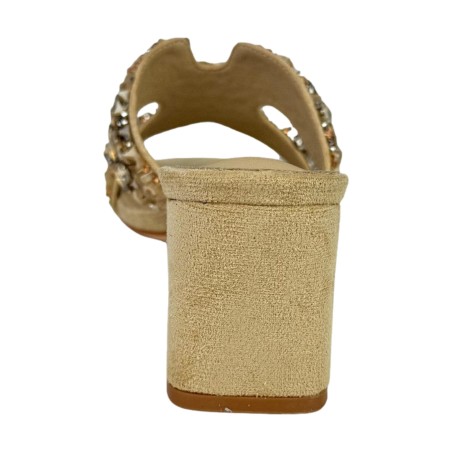 Gold & Gold GV26 Sandalo Donna Tacco Medio Con Pietre Beige 