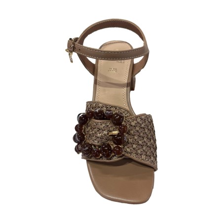 Gold & Gold GK215 Sandalo Donna Tacco Basso con Accessorio Taupe