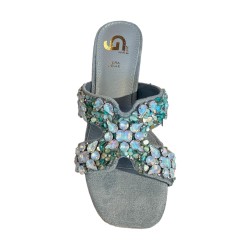 Gold & Gold GV26 Sandalo Donna Tacco Medio Con Pietre Azzurro 2