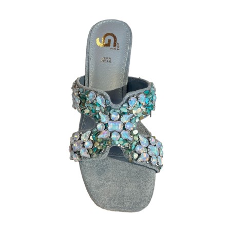 Gold & Gold GV26 Sandalo Donna Tacco Medio Con Pietre Azzurro