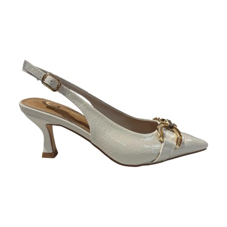 Gold & Gold GV129 Chanel Donna Tacco Basso con Accessorio Off White