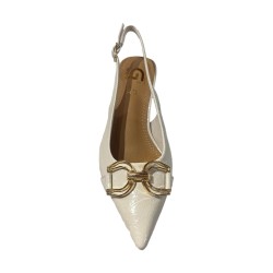 Gold & Gold GV129 Décolleté Slingback Donna Tacco Basso con Accessorio Off White 2