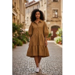 BLASH BS1710201 Abito Donna In Popeline Con Maniche a Palloncino Safari 2