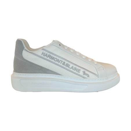 Harmont&Blain A40.A0 Sneakers Uomo Stringate In Vera Pelle Bianco 