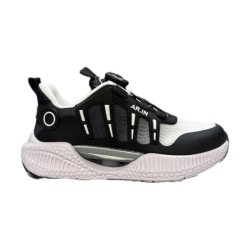 AR.IN 1606  Scarpe Bambino Sneaker Lacci Regolabili Nero Bianco