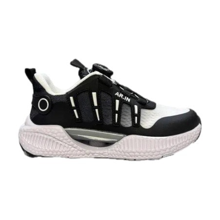AR.IN 1606  Scarpe Bambino Sneaker Lacci Regolabili Nero Bianco