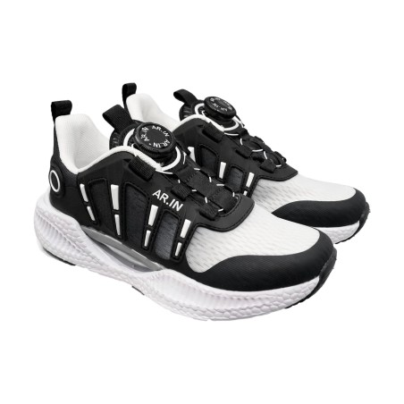 AR.IN 1606  Scarpe Bambino Sneaker Lacci Regolabili Nero Bianco