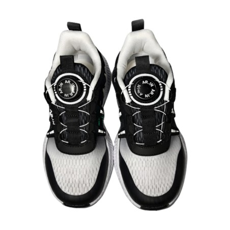 AR.IN 1606  Scarpe Bambino Sneaker Lacci Regolabili Nero Bianco
