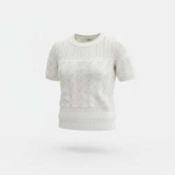BLASH BS1700014 T-Shirt Donna Manica Corta Crochet Lurex Traforato Bianco