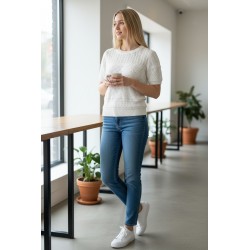 BLASH BS1700014 T-Shirt Donna Manica Corta Crochet Lurex Traforato Bianco 2