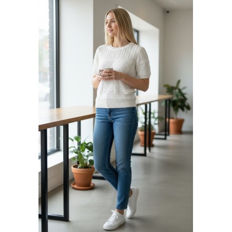 BLASH BS1700014 T-Shirt Donna Manica Corta Crochet Lurex Traforato Bianco