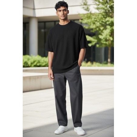 Urban Ring  UR1100017 T-Shirt Uomo in Maglia Manica Corta Cotone Fiammato Nero