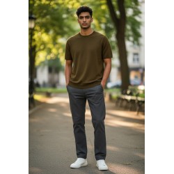 Urban Ring  UR1100017 T-Shirt Uomo in Maglia Manica Corta Cotone Fiammato Marrone 2