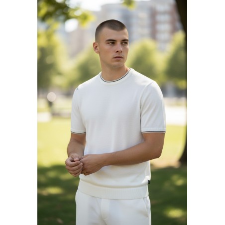 Urban Ring  UR1100023 T-Shirt in Maglia Uomo Girocollo in Lino/Cotone Bianco