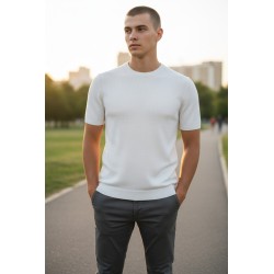 Urban Ring  UR1100024 T-Shirt in Maglia Uomo Girocollo Crochet Cotone Bianco 2