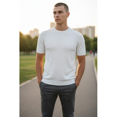 Urban Ring  UR1100024 T-Shirt in Maglia Uomo Girocollo Crochet Cotone Bianco