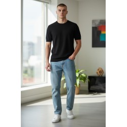 Urban Ring  UR1100024 T-Shirt in Maglia Uomo Girocollo Crochet Cotone Nero 2
