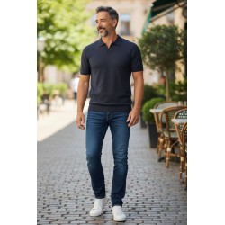 Urban Ring  UR1100026 T-Shirt Uomo Polo Derby in Lino/Cotone Blu 2