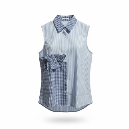 GC Wear  3118 My Star Camicia Donna Smanicata in Cotone Fantasia Azzurro